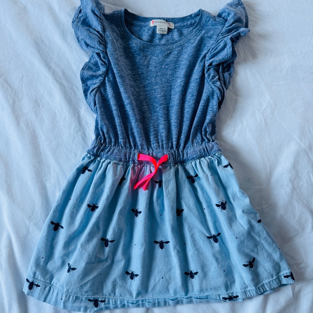 Crewcuts J. Crew Girls Adorable Preppy Blue Ruffled Bee Flare Print Dress Size 2
